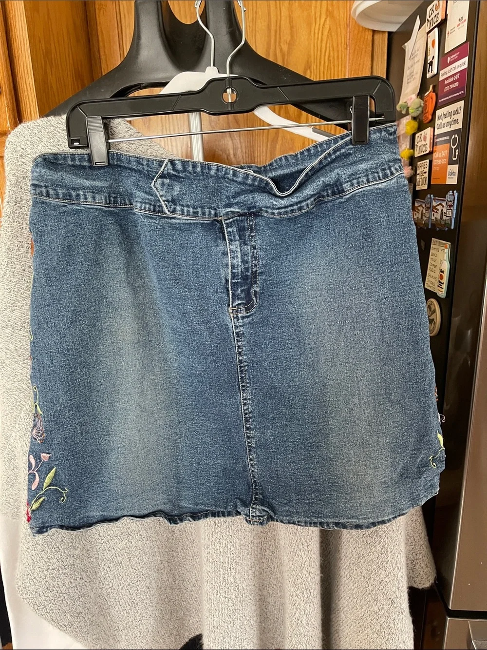 Sunshine Apparel Floral Butterfly Embroidered Stretch Denim Skirt - Blue 16W